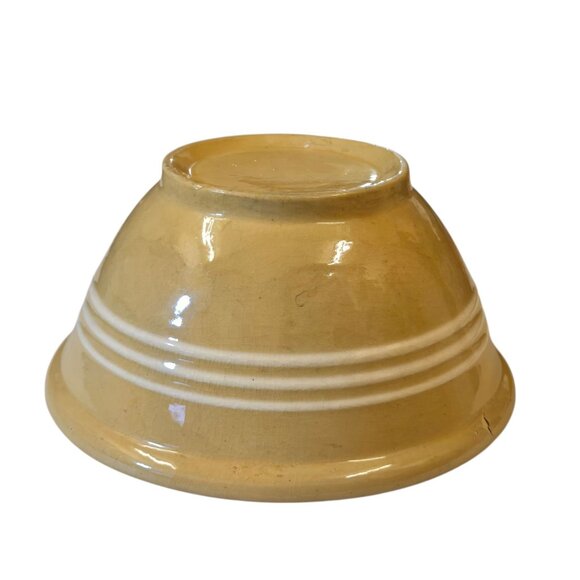 Vintage Yellow Ware Mixing Bowl 3 White Bands Stripes Farmhouse AS IS - Picture 15 of 16